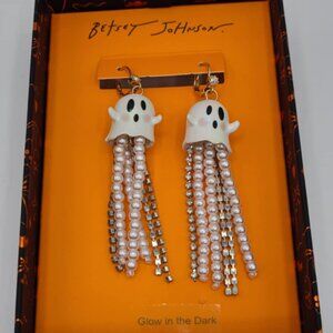 Betsey Johnson Ghost Dangle Faux Pearl & Crystal Earrings NWT!  NEW!